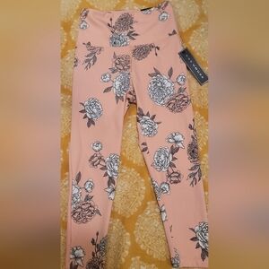 BNWT Kay Unger Leggings Womens SZ M Peach Floral Stretch Gym Yoga Pants